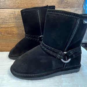 BearPaw Adelaide Black Suede Mid Calf Boots Girls Size 3